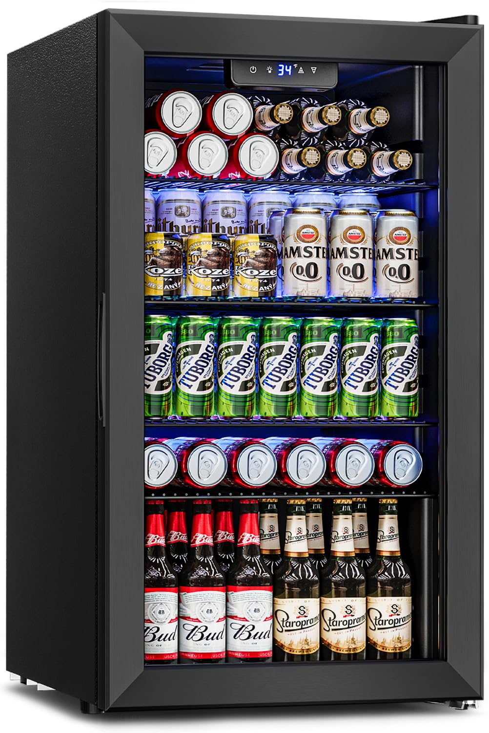 Feelfunn Wine Cooler Refrigerator - 26 Bottle 126 Can Mini Wine Fridge with Glass Door for Beer Soda Water Drink, Small Wine Cellar Beverage Refrigerator for Bedroom Office Home Bar Dorm, 3.2 Cu.Ft