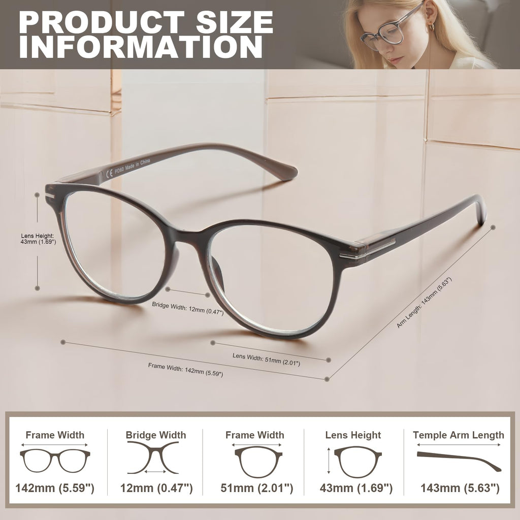 SKYOLUY 2 PCS Distinctive Progressive Multifocus Reading Glasses Women, Retro Anti Blue Light/Eye Fatigue/UV Computer Readers, Vintage Lady No-Line Multifocal Eyeglasses (Brown&Light Apricot, 1.5x)