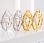 18K Gold Luxury Letter Earrings for Women and Sisters | Valentines, Birthday Gifts, Elegant Accessories for Any Occasion (V Letter Earrings 2 Pair)
