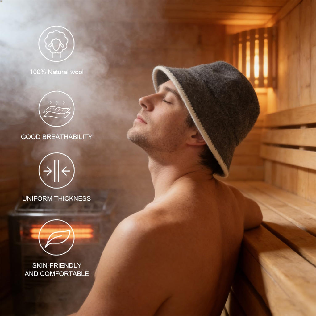 GoldCamp Sauna Hat for Men & Women - 100% Wool Felted Sauna Cap for Steam Room & Hot Tub - Essential Sauna Accessories, Hair Protector & Viking Style Winter Hat Gift for Sauna Lovers
