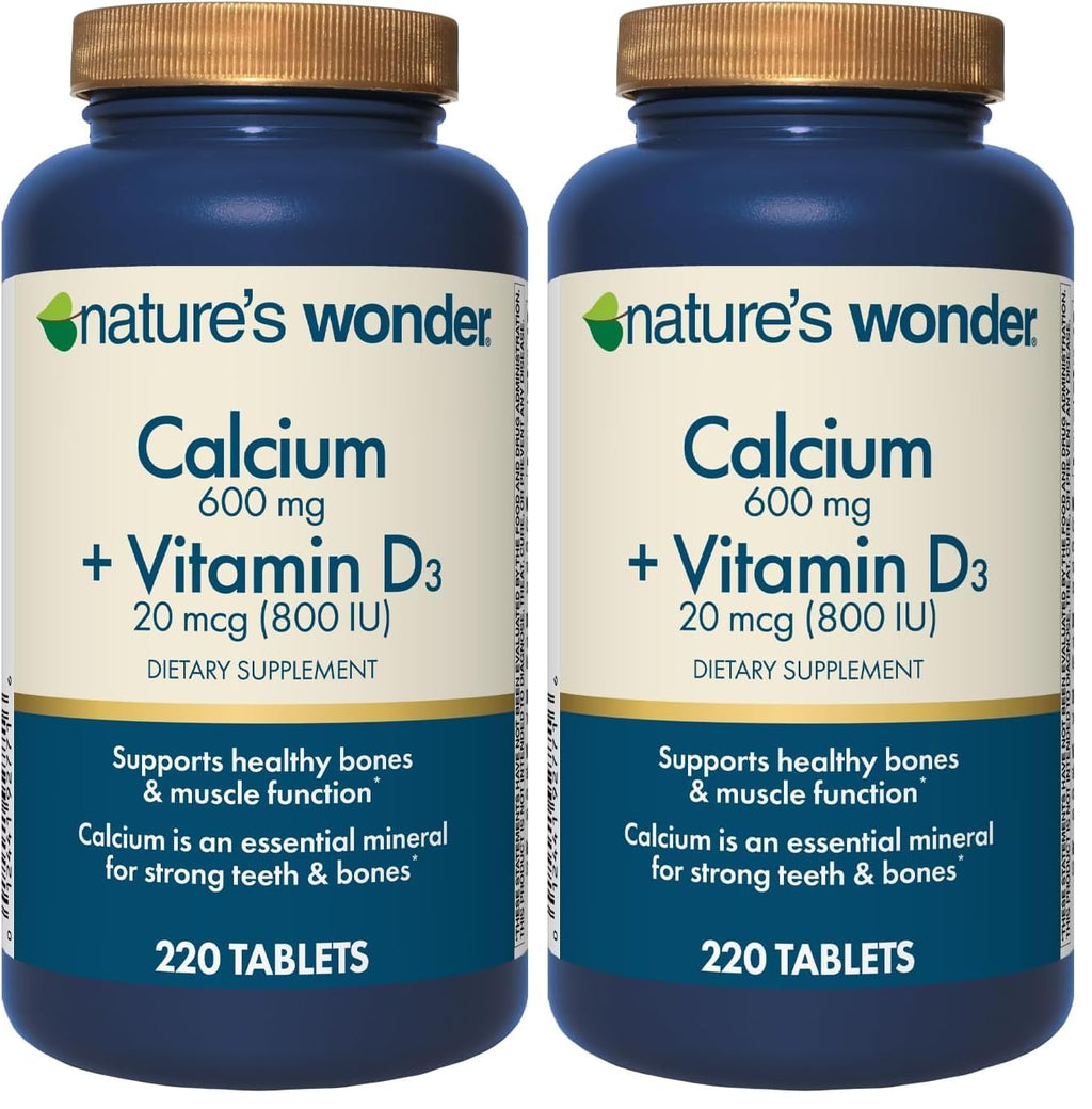 Nature's Wonder Calcium 600 mg with Vitamin D3 20 mcg for Bone Health, 220 Tablets (Pack of 2)