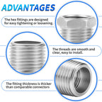 ChillWaves 304 Stainless Steel Pipe Fitting, Reducer Hex Bushing 1/2" NPT Male x 3/8" NPT Female Thread Adapter(12-PACK)