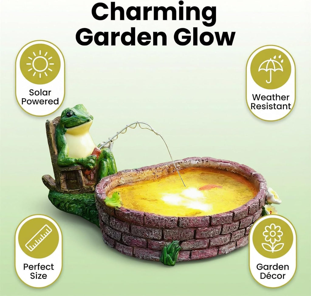 RPYFMMKPF Solar Frogs for Outdoors, Fishing Frog-Shaped Garden Decor, Patios, Yards, and Lawn Ornaments Frog Gifts for Women