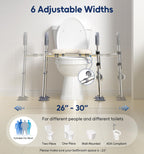Bluelog Raised Toilet Seat with Handles, Width & Height Adjustable Toilet Seat Risers for Seniors, Heavy Duty 400lbs Elevated Toilet Seat for Elderly, Pregnant, Handicap, Fit Any Toilet