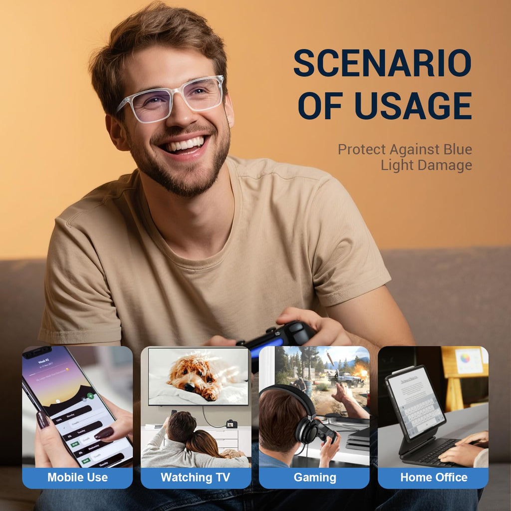 Ynaahi Blue Light Glasses for Men Women, Blue Light Blocker, 99% UV Protection. Ideal for Computer Use, Gaming, Reading.