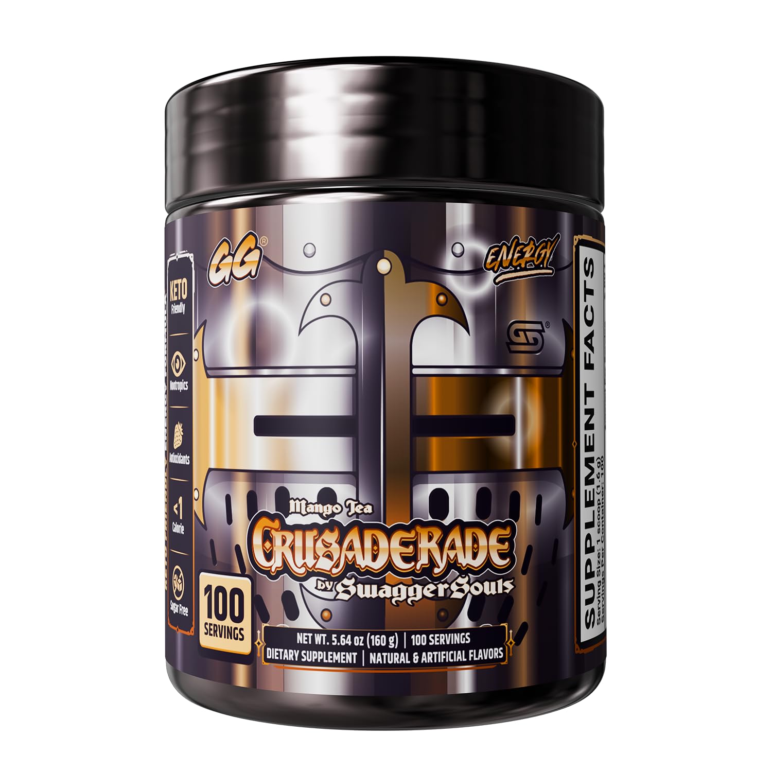 Gamer Supps GG Energy - Crusaderade by SwaggerSouls (100 Servings) - Keto Friendly Gaming Energy and Nootropic Blend, Sugar Free + Caffeine + Vitamins + Immune Support, Powder Drink