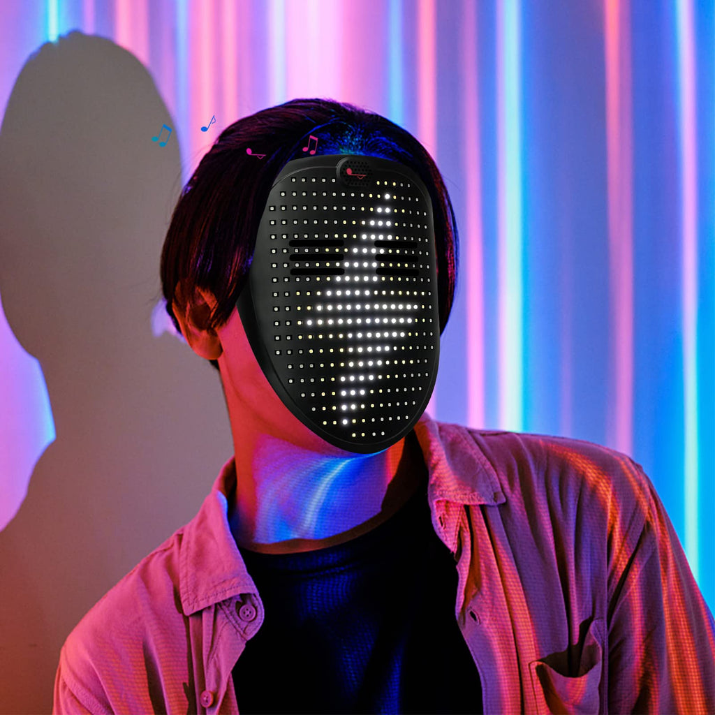 MOYACA Led Mask with Sound Effects and Gesture Sensing, Transforming Light up Music Mask with Voice for Halloween Rave Costume Christmas Cosplay Birthday Masquerade Dj Parties