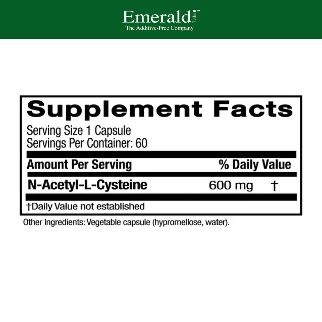 EMERALD LABS NAC 600mg - N-Acetyl-L-Cysteine - Vegan Amino Acid Supplement that Supports Detoxification - 60 Vegetable Capsules (60-Day Supply)