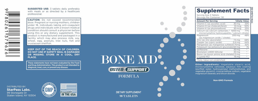 StarPass Labs Bone MD Osteo Strength Ultimate Health Support | Supplement for Women and Men | Promote Density 90 Tablets