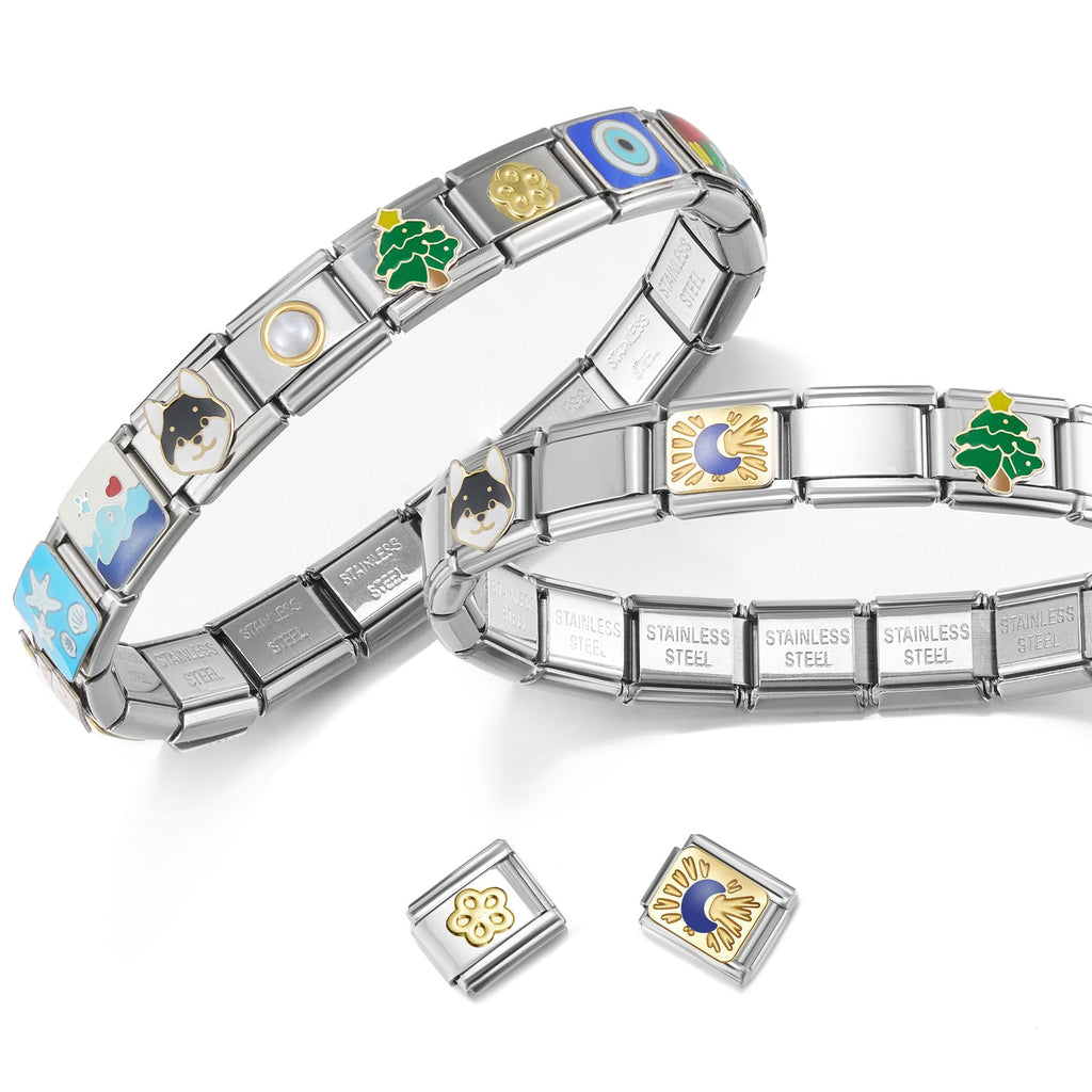 Stainless Steel Italian Charm Bracelet, 18 Link Starter Bracelet 9mm Charms