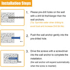 KURUI #10-12 Wall Anchors and Screws Kit, 220PCs Drywall Anchors for Drywall Brick Masonry Stucco Concrete, 110 Plastic Concrete Anchors and 110 Wood Screws, Drywall Anchors for Picture, Curtain Rod