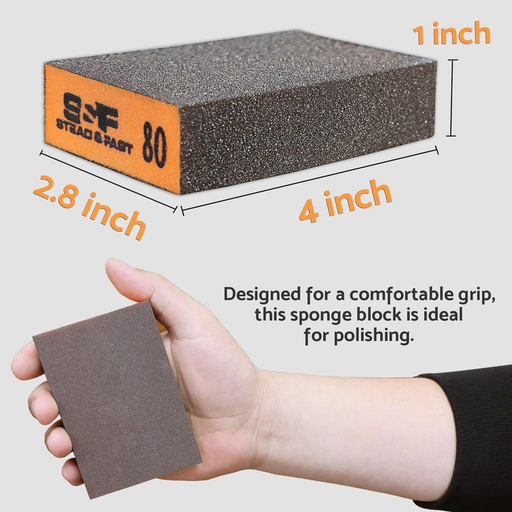 S&F STEAD & FAST Sanding Sponge 60 80 120 180 220 320 Grit 6 Pc, Tack Cloth