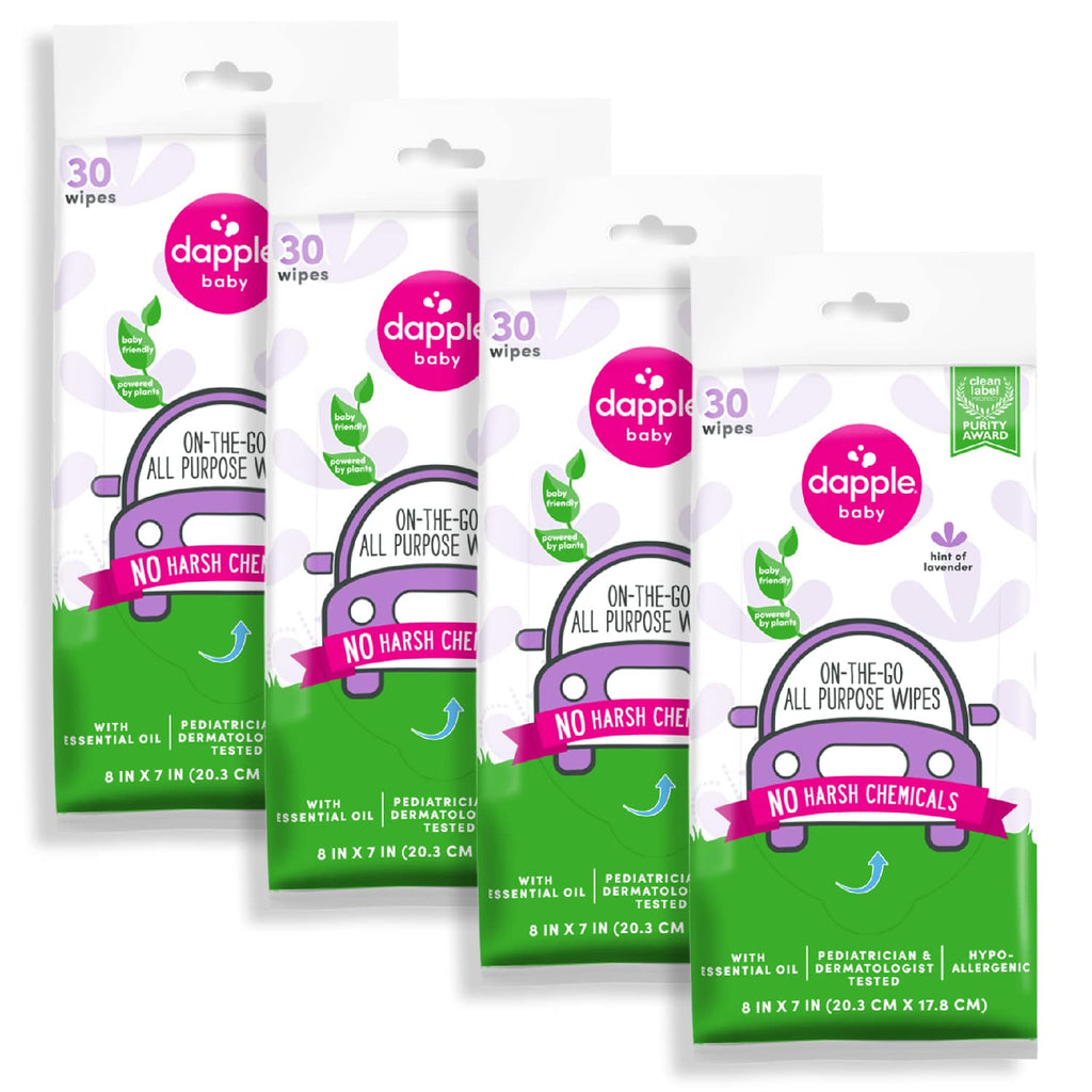 Dapple Baby All Purpose Wipes, Hint of Lavender, Plant Powered, Hypoallergenic, 30 Count (Pack of 4)