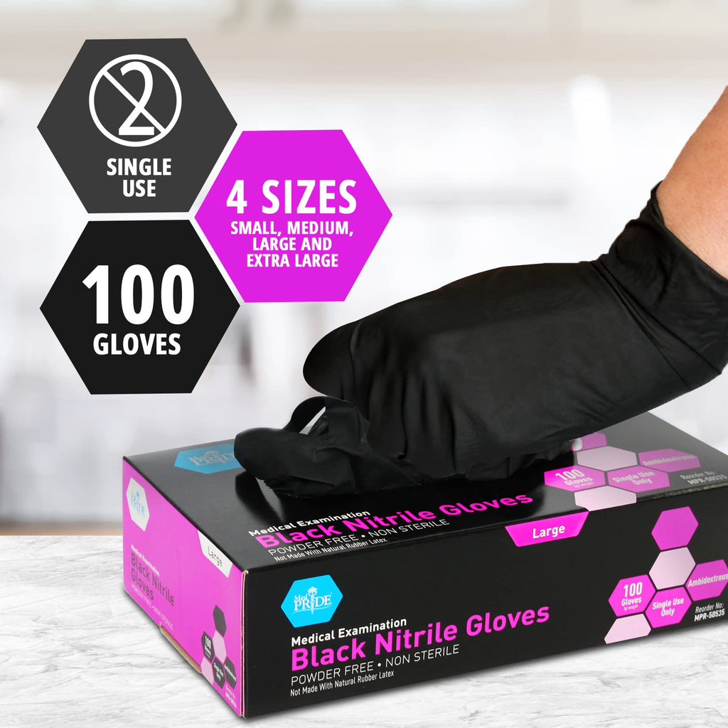 MED PRIDE Black Nitrile Medical Examination Gloves (Medium, 1000-Count) Ultra-Strong Thick, Latex & Rubber Free, Disposable Powder-Free Gloves for Healthcare & Food Handling Use