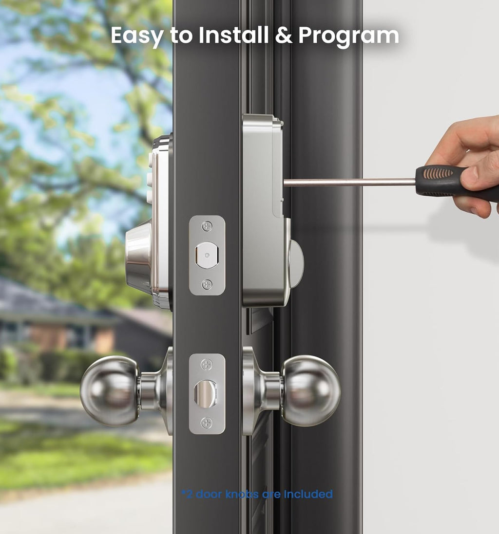 Veise Keyless Entry Door Lock with 2 Knobs, Electronic Backlit Keypad Deadbolt with Handle Set, Auto Lock, One-time Codes, Smart Deadbolt for Front Door, Easy Installation, Satin Nickel