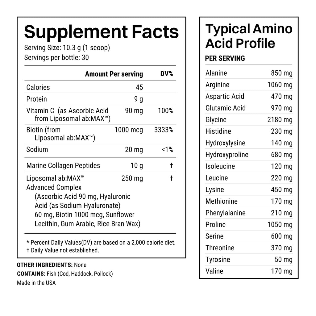 Haroutine Advanced Marine Collagen Powder Plus Liposomal Vitamin C, Hyaluronic Acid & Biotin, Sugar-Free Type I Collagen Supplement for Skin, Hair, Nails, Joint & Gut Health - 30 Servings, Unflavored