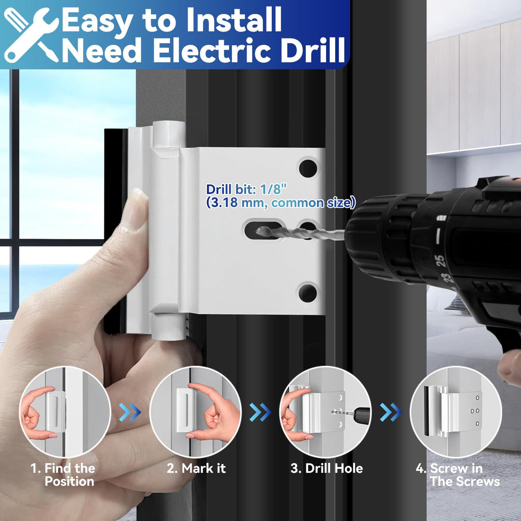 2Pack Door Reinforcement Lock Withstands 800lbs of Force - White Extra Proof Door Lock for Kids Safety Drilling Required,Prevents Unauthorized Entry,Add a Door Security Locks for Home Safety & Privacy