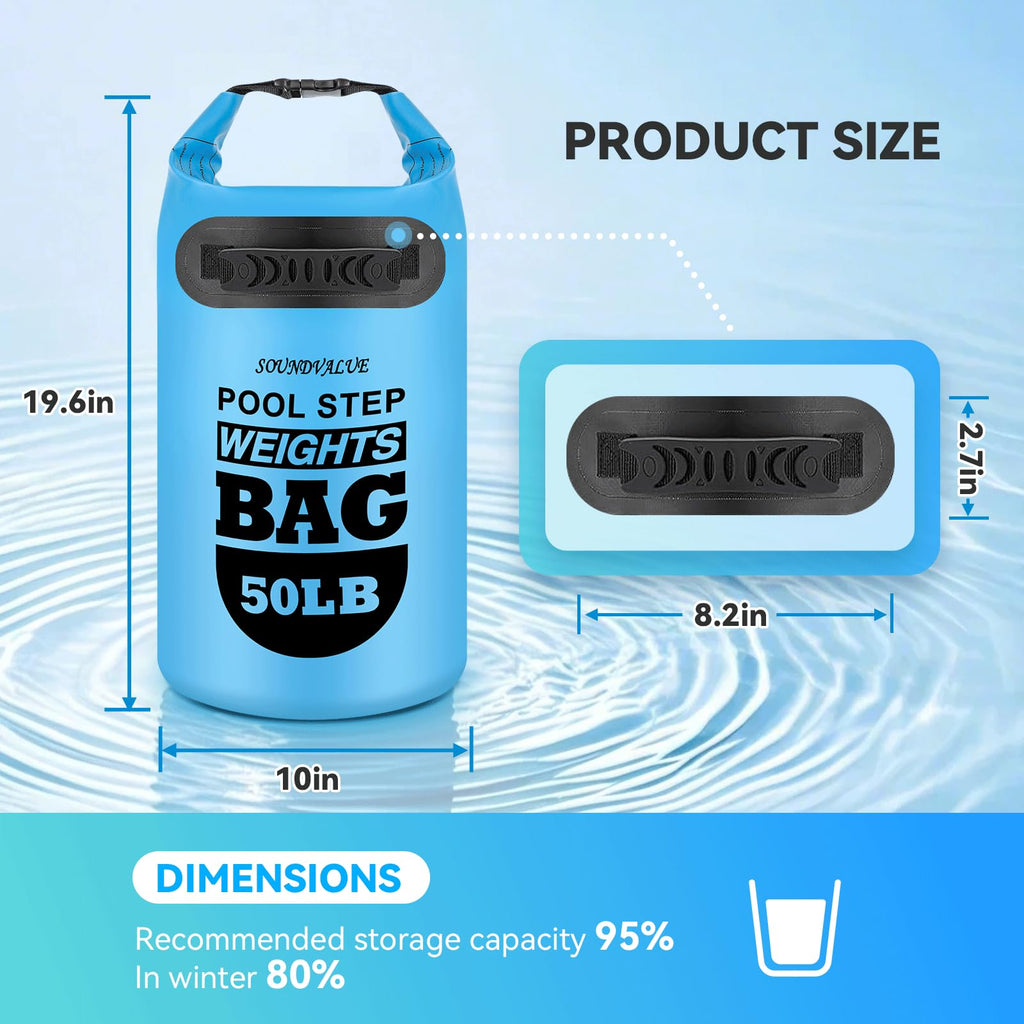 2 Pack 50lb Heavy Duty Pool Ladder Weights, Universal Above Ground Pool Step Sand Bags with Handles, 500D PVC Durable Waterproof & Foldable Sandbags for Swimming Pool Stairs (Sky Blue)