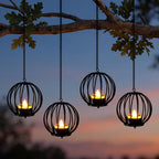 Edenseelake Solar Hanging Lanterns Outdoor Waterproof, Metal Ball Candle Holder with Flickering Solar Powered, Chargeable Solar Lights for Backyard Patio Garden Fence Tree Decoration, 4 Pack