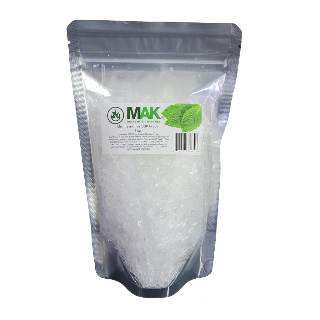 Mak Menthol Crystal 8 oz - Pure Organic 100% Natural - Menthol Crystals from Mint Crystal Mints Mentha Arvensis - Comes in Resealable Standup Bag for Long-Lasting Freshness