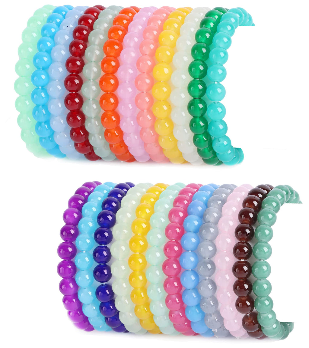 FIRAZIO 24Pcs 8mm Beaded Bracelet for Women Mens