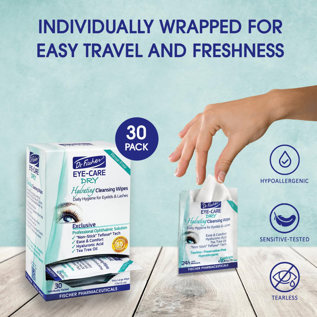 Dr. Fischer Tea Tree Eyelid Wipes - Gentle Eye Wipes for Everyday Eye Cleansing and Hypoallergenic Makeup Remover