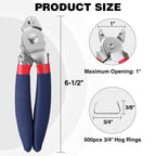 WORKPRO Bent Hog Ring Pliers with 500 Pcs 3/4" Hog Rings, Galvanized Steel Hog Rings Perfect for Furniture Upholstery, Auto Upholstery, Plastic Meat & Sausage Casings