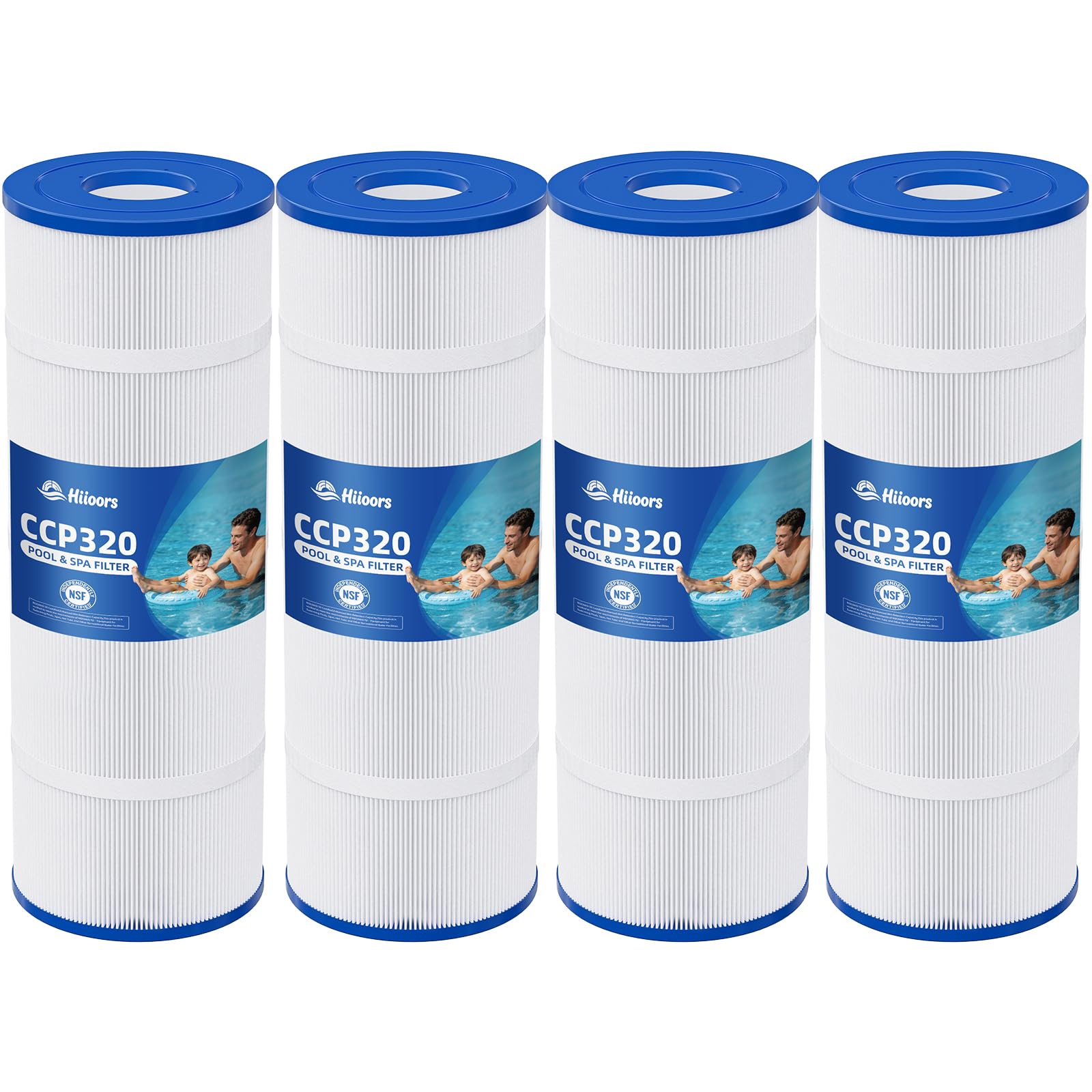 Hiioors CCP320 Pool Filter Cartridges 4 Pack, Compatible with Pentair Clean & Clear Plus 320, Replace Pentair R173573, Pleatco PCC80-PAK4, 160340, 320 sq.ft, Heavy Duty 5 oz+ Trilobal Fabric