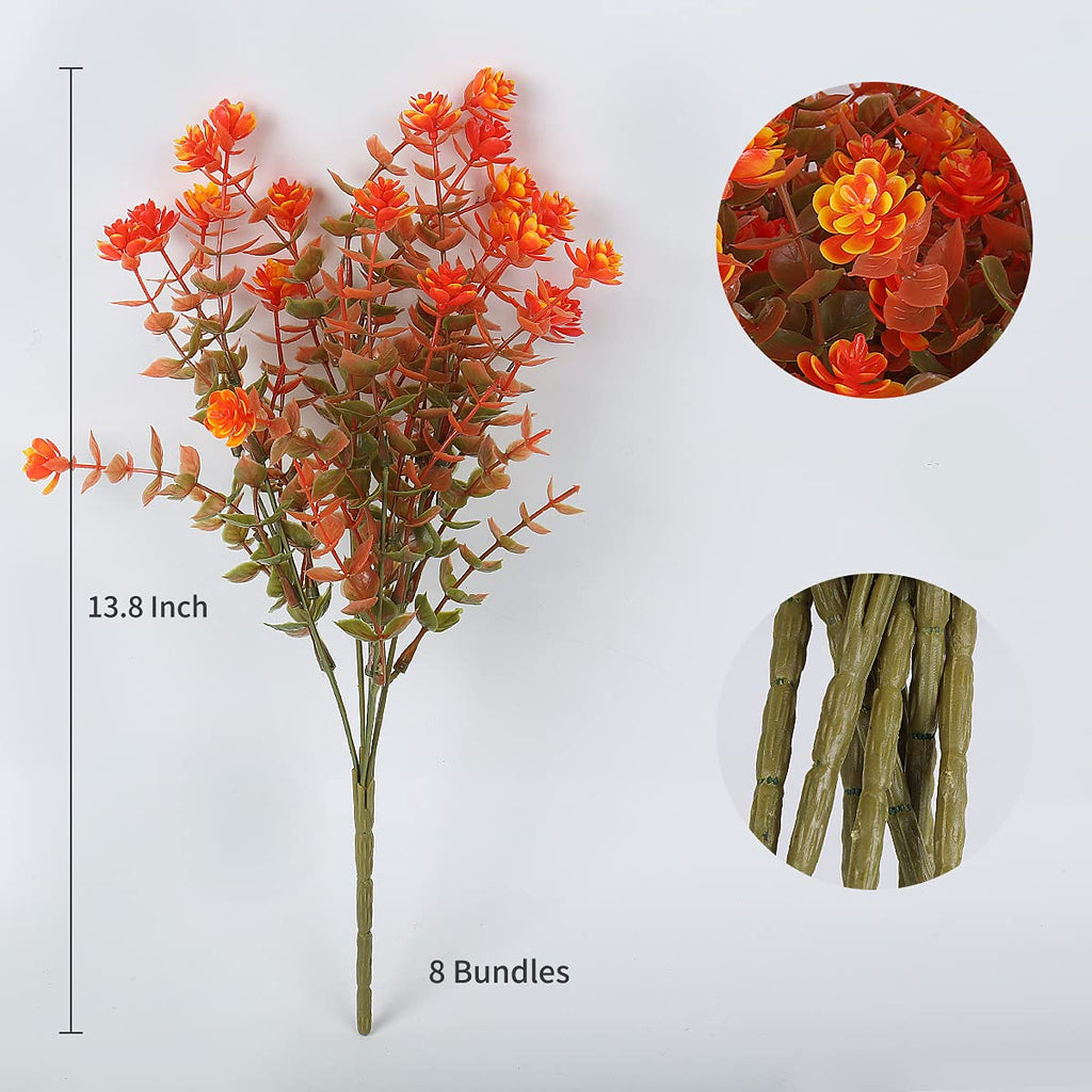 RECUTMS Artificial Fall Mums Flowers No Fade Faux Autumn Plants Outdoor 8Pc