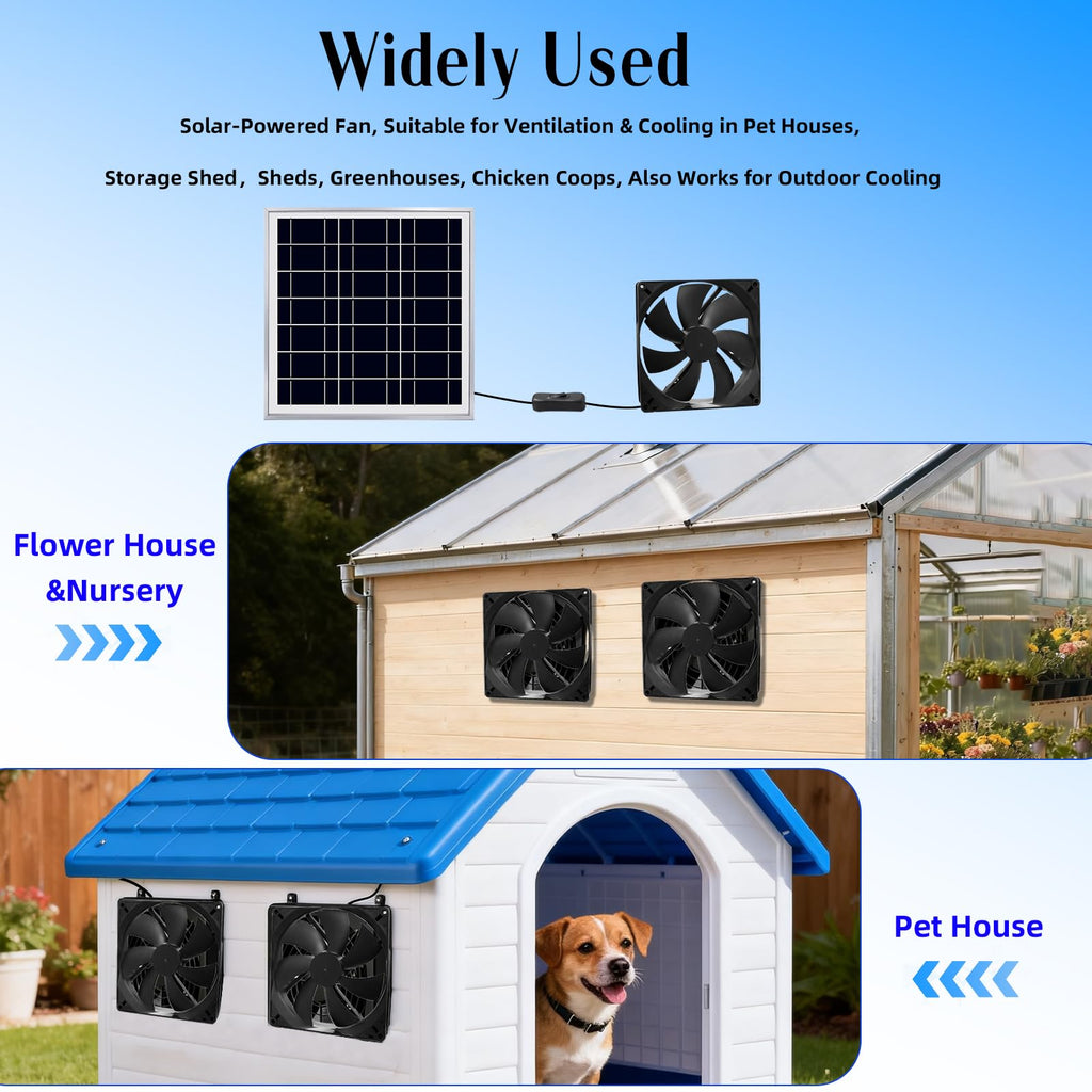 Solar Powered Fan Kit 7 inch Solar Fan for Chicken Coop, Shed, Greenhouse, Outside, Solar Exhaust Fans Solar Panel Fan for Dog Pet Houses