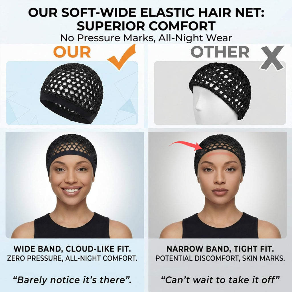 2 Pcs Premium Mesh Hair Net for Sleeping - Ultra-Wide Soft Band, Breathable Crochet Hair Wrap for Silk Press, Shower, Wig