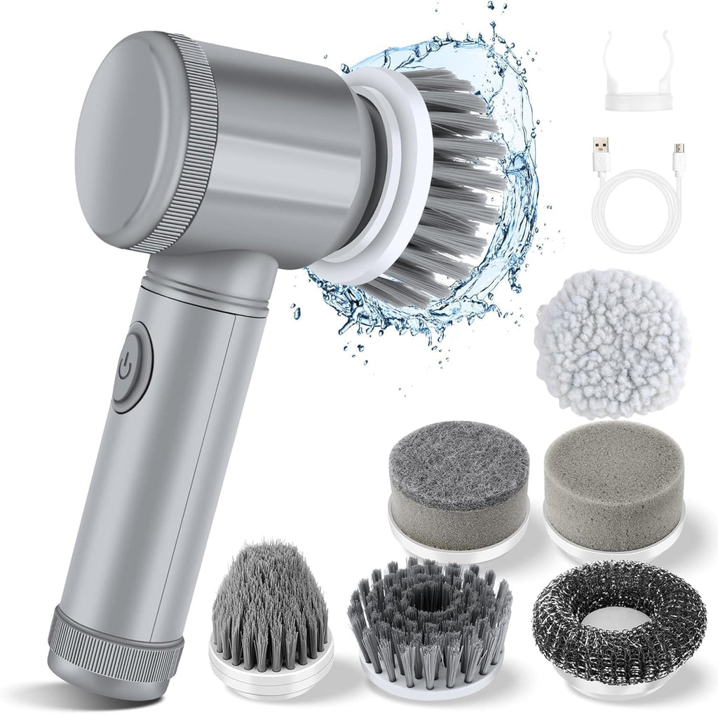 HFLYJPYW Electric Spin Scrubber - Shower Scrubber,Bathroom Scrubber Electric,for Cleaning Tub, Floor, Tile, Window, Sink, Kitchen Cleaning with 6 Electric Cleaning Brush Head (8)