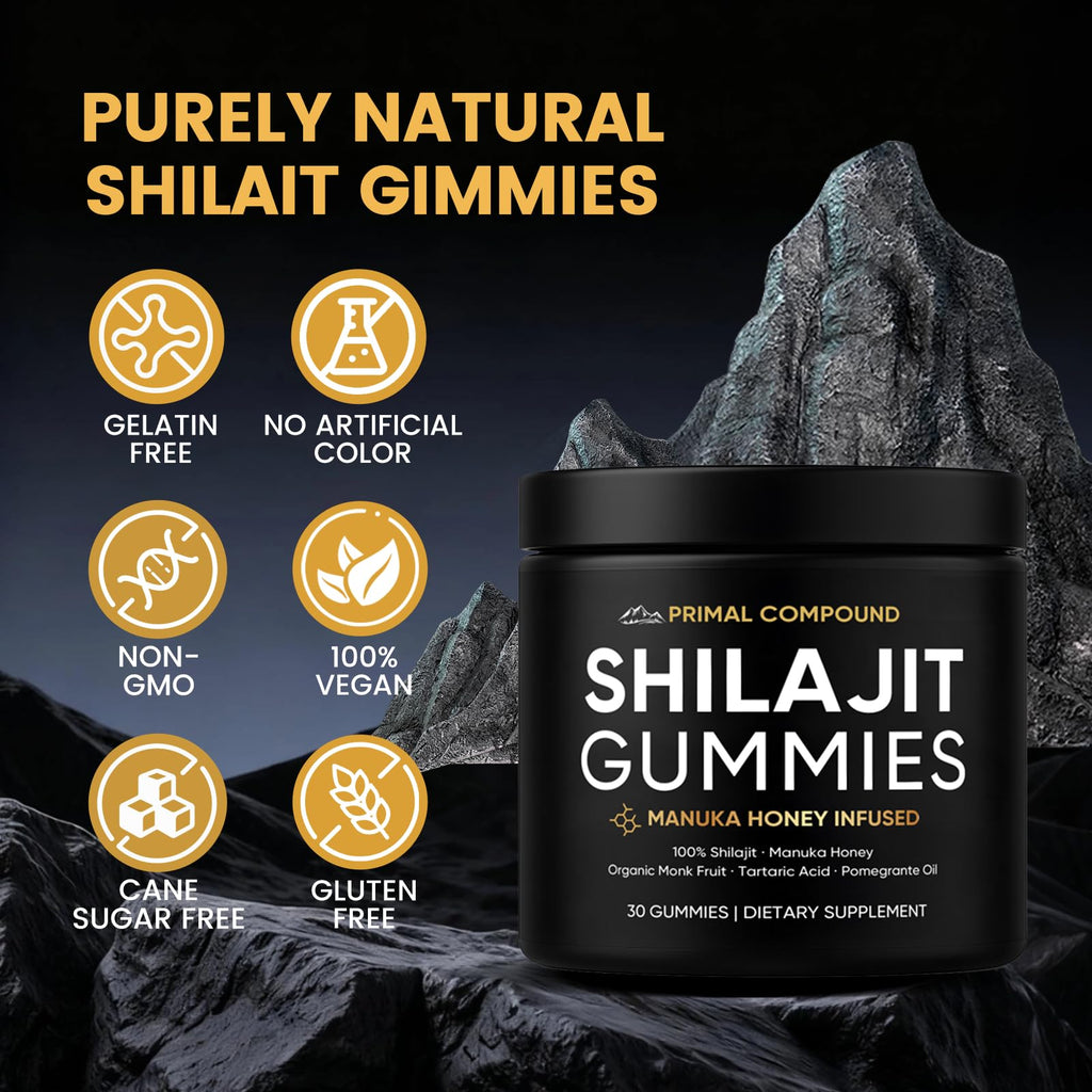 TOGOLIUN Primal Compound Shilajit Gummies for Men,with Manuka Honey, Organic Monk Fruit & Fulvic Acid, Shilajit Gummies Supplements, 30 Gummies