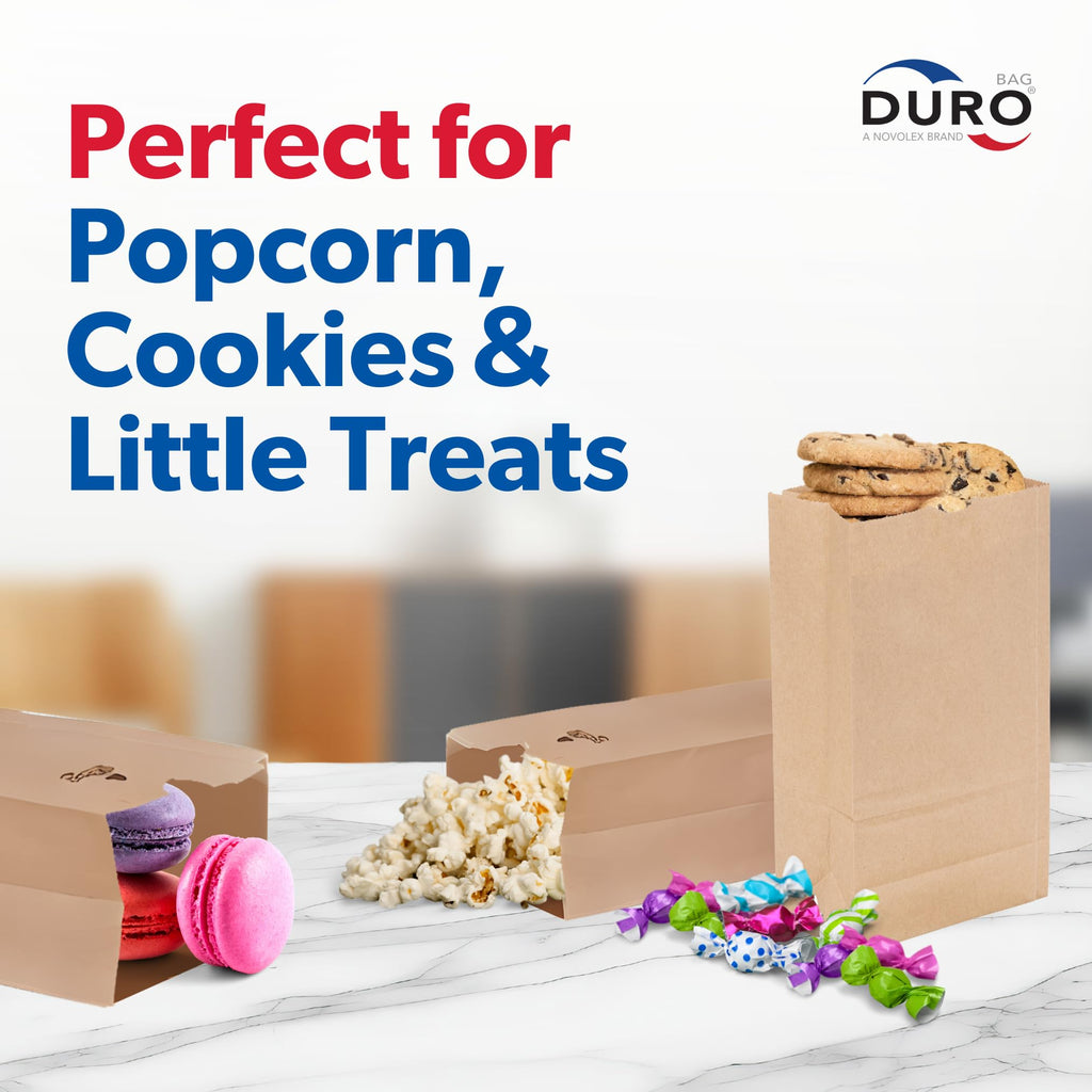 Duro 2# Brown Paper Lunch Bags 500 Count, Bulk Disposable Brown Paper Bags, SOS Small Lunch Bag for Candy, Snacks & Treats - 4.31 x 2.43 x 7.87 Inches
