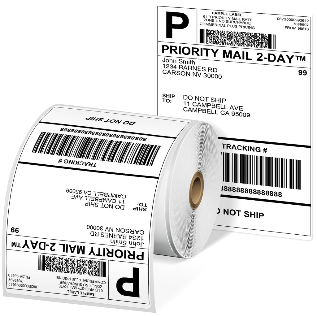Phomemo 4X6 Thermal Labels for Shipping Packages, Address, Printer Label Paper 4x6 Shipping Labels Compatible with Rollo Zebra Brother MUNBYN Phomemo Nelko Omezizy Thermal Printer, 250 PCS/Roll