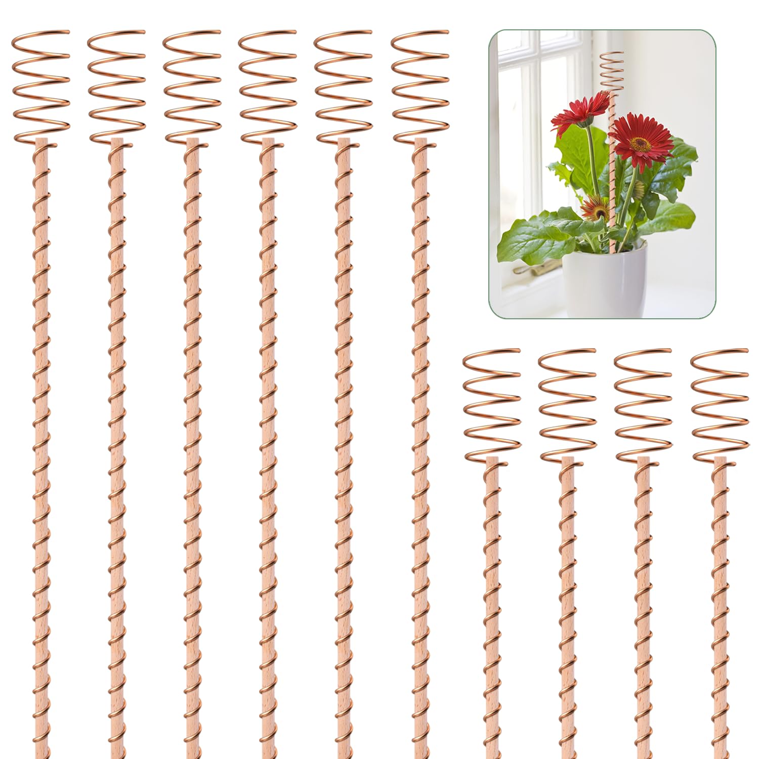 10 Pack 17" Electroculture Plant Stakes, Long Copper Garden Stakes, Electroculture Copper Coil Antennas for Growing Garden, High-Yield, Eco-Friendly