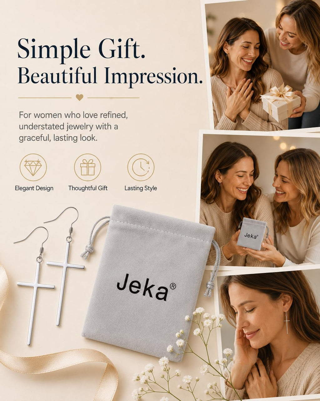 Jeka Cross Earrings for Women, Drop Earrings Christmas Christian Gifts
