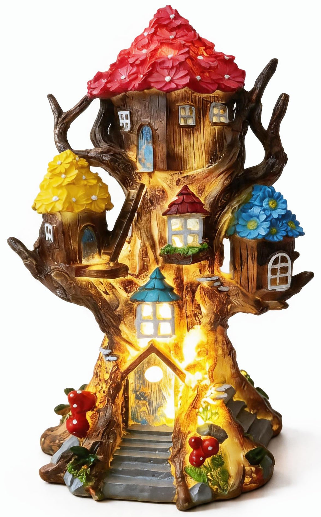 BLBYHO Solar Fairy House 11.8” Tall Fairy Garden House for Outside, Large Fairy Garden Treehouse Accessories Outdoor, Gnome House Garden Statue Fairy Tree House, for Home, Yard, Balcony Decor