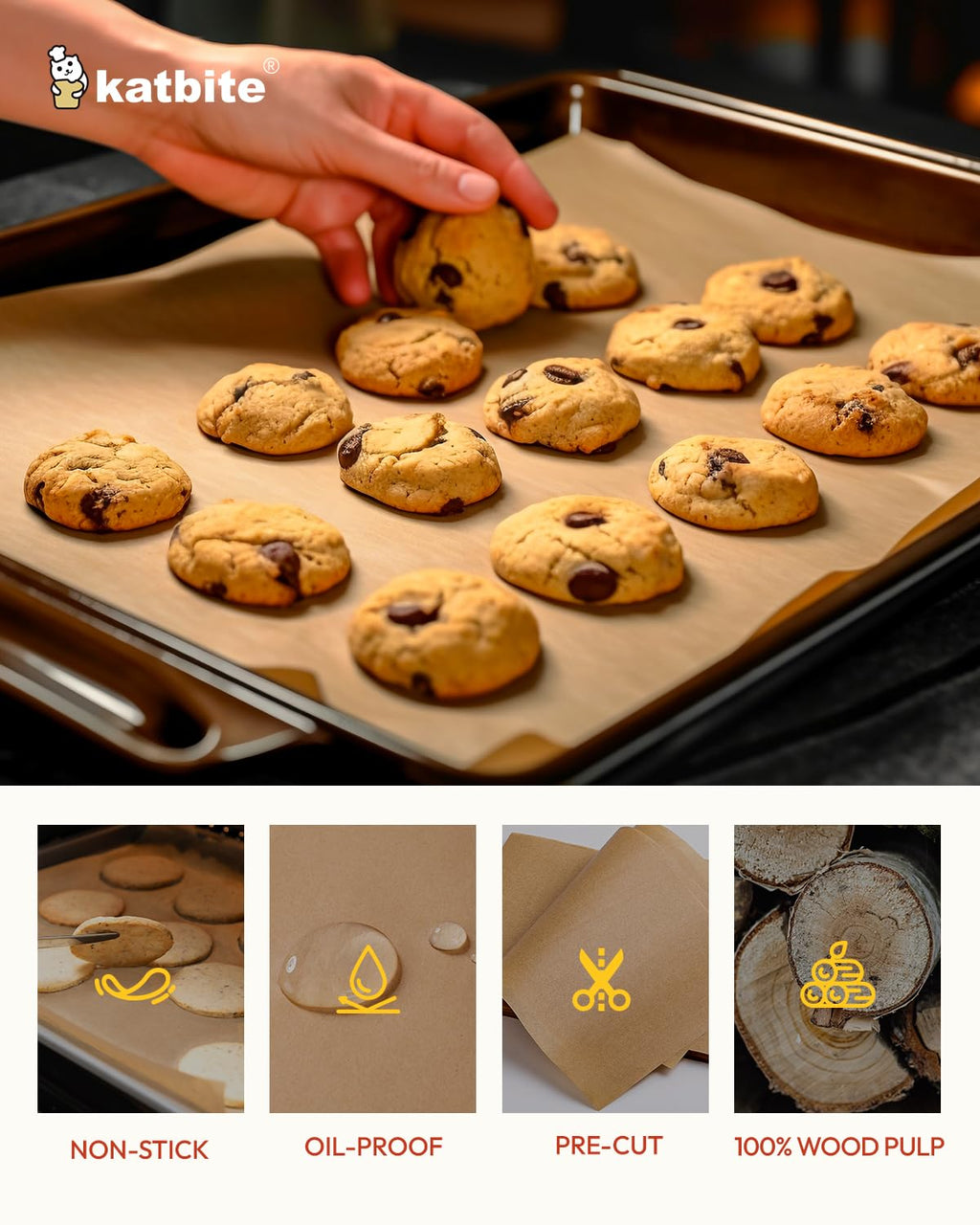 Katbite 350Pcs 9x13 In Parchment Paper Sheets, Heavy Duty Unbleached Baking Paper, Non-stick & Oil Proof for Oven, Air Fryer, Grilling, Steaming and Cooking Bread