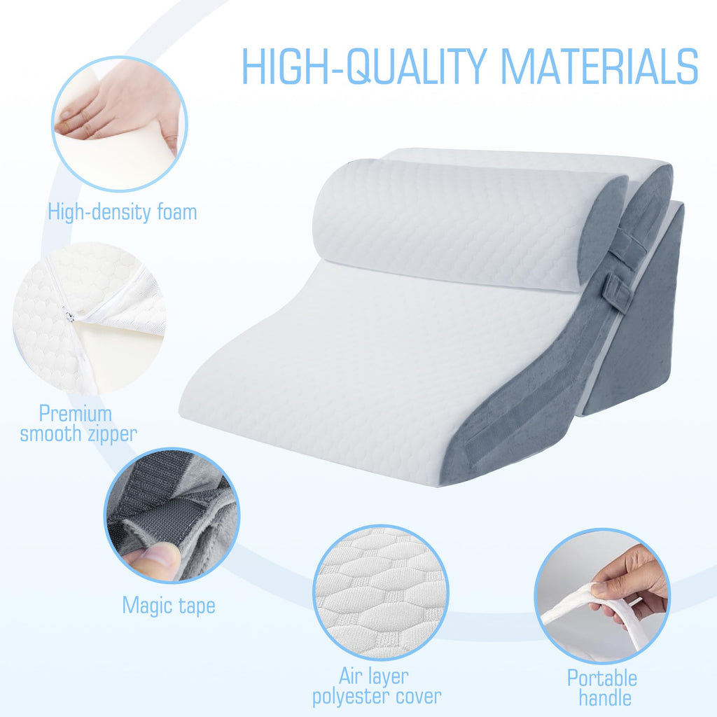Foamalusion 3PCS Bed Wedge Pillow for Sleeping, 20-in-1 Adjustable Memory Foam Pillow Wedge for Back Leg Pain Relief, 23" Wide Wedge Pillow for After Surgery, Acid Reflux, Snoring, Back Pain