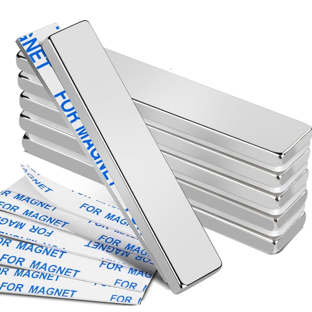MIKEDE 6Pcs Neodymium Magnets with Adhesive Backing 60x10x3mm Silver