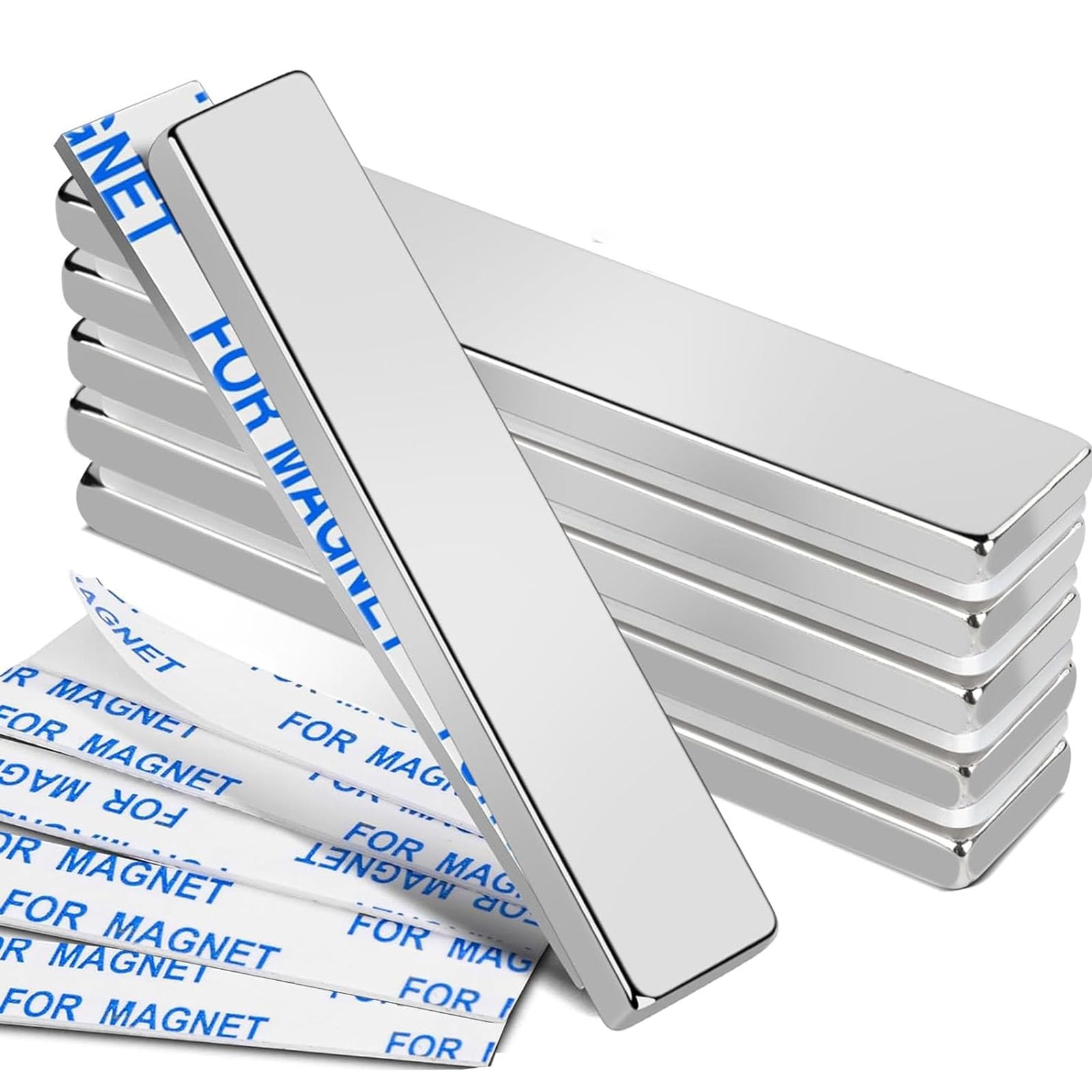 MIKEDE 6Pcs Neodymium Magnets with Adhesive Backing 60x10x3mm Silver