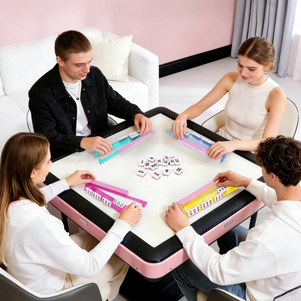 Premium Clear Mahjong Racks with Pushers,4-Pack Non-Slip Acrylic Racks