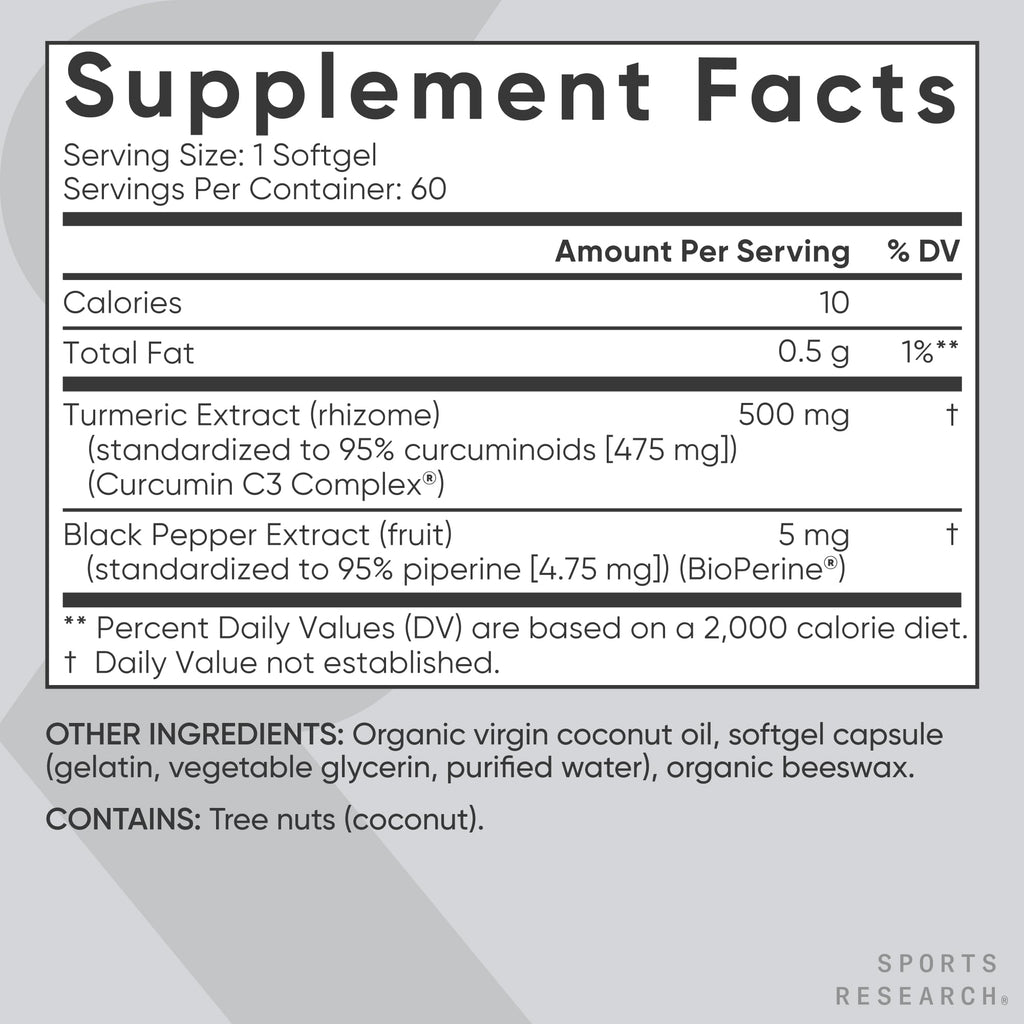 Sports Research® Turmeric Curcumin w/Coconut Oil & BioPerine® - 60 Count