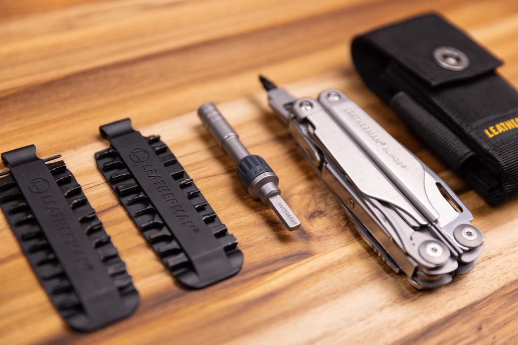 Leatherman, Ratchet driver, fits both Leatherman flat bits and standard ¼ inch bits.