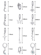Hicarer 12 Pairs Dangle Huggie Hoop Earrings Star Moon Charms Set,Silver