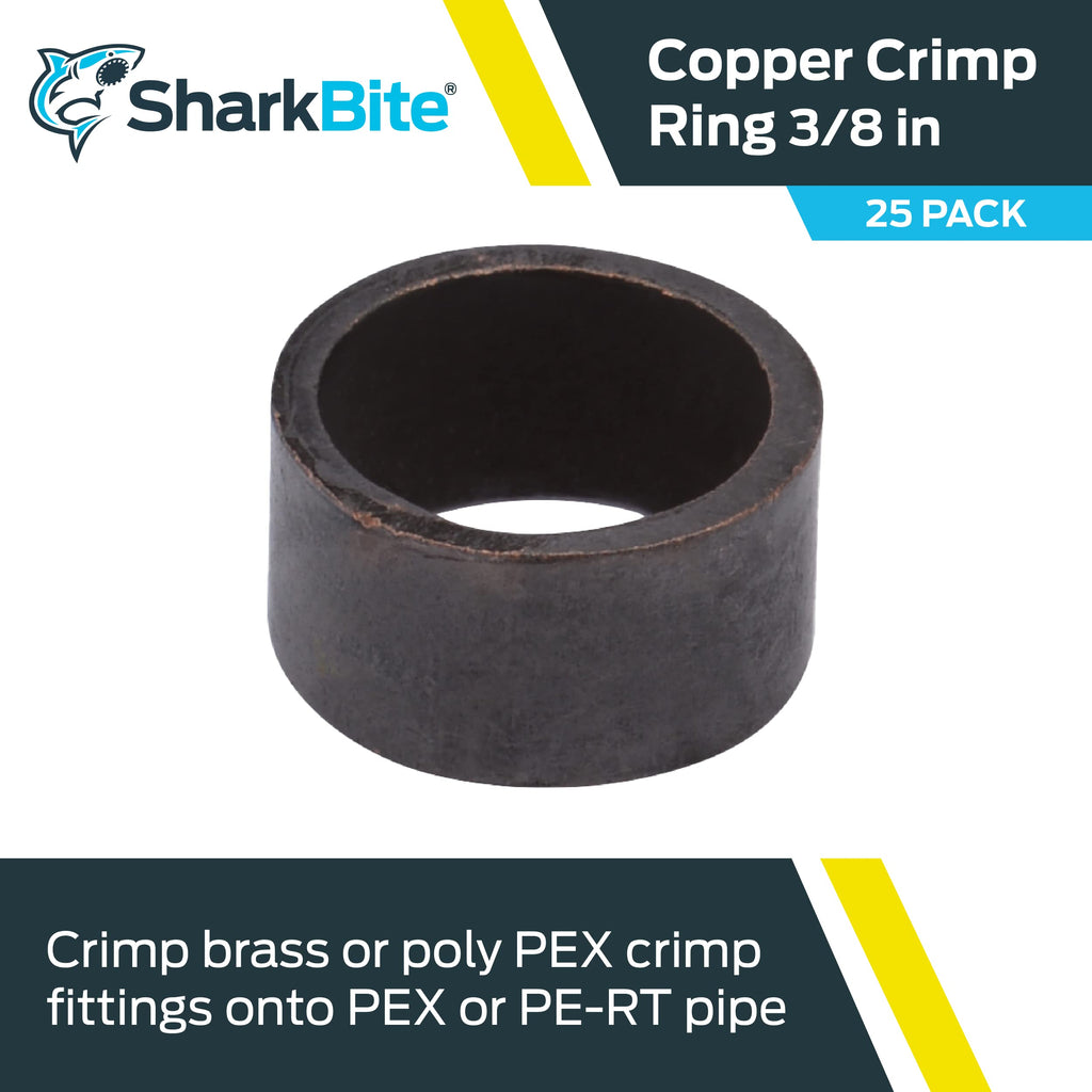 SharkBite 3/8 Inch Copper Crimp Rings, Pack of 25, PEX Pipe, PE-RT, 23101CP25