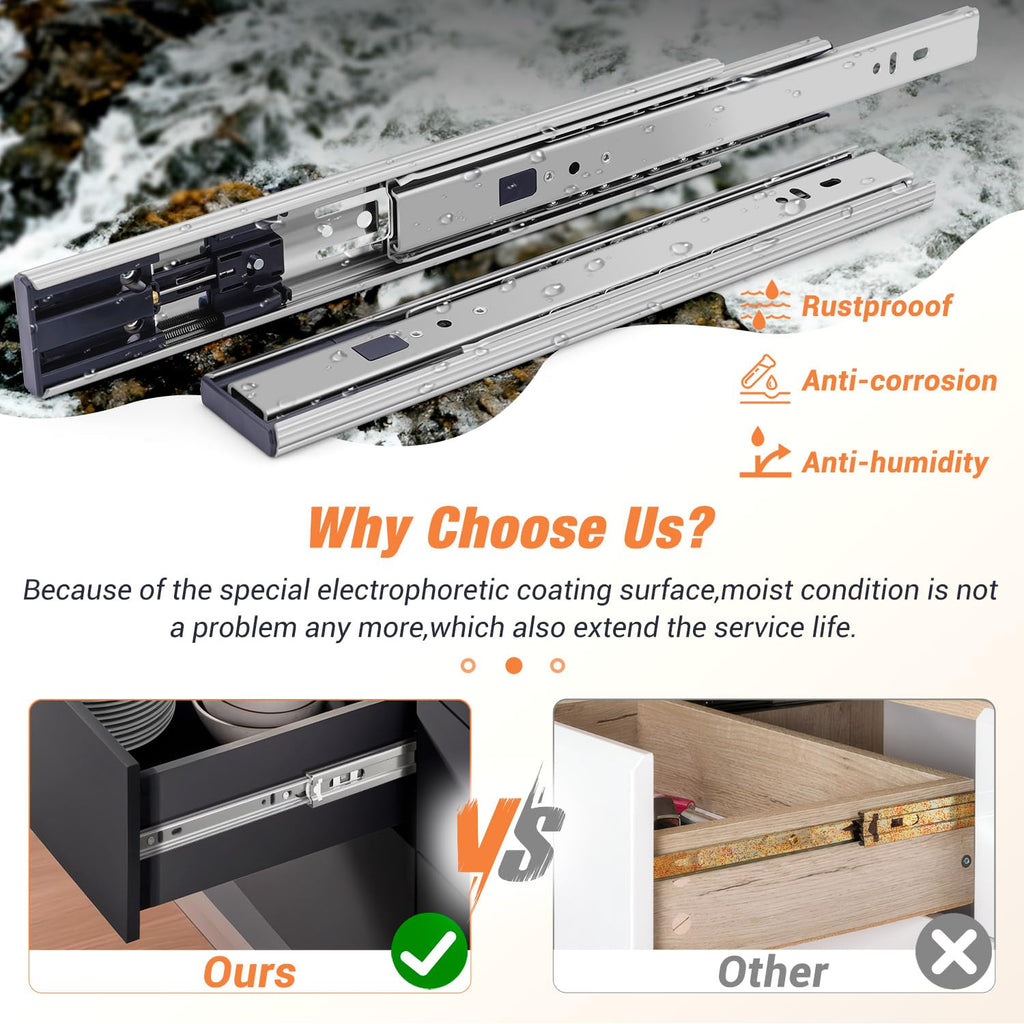 REGUDA Soft Close Drawer Slides Ball Bearing 3 Folds Full Extension Side Mount Cabinet Runners Glides Rails Track 100 Lbs Load 10 12 14 16 18 20 22 24 Inch Silver 5Prs(Silver-Soft Close-5Prs,22inch)