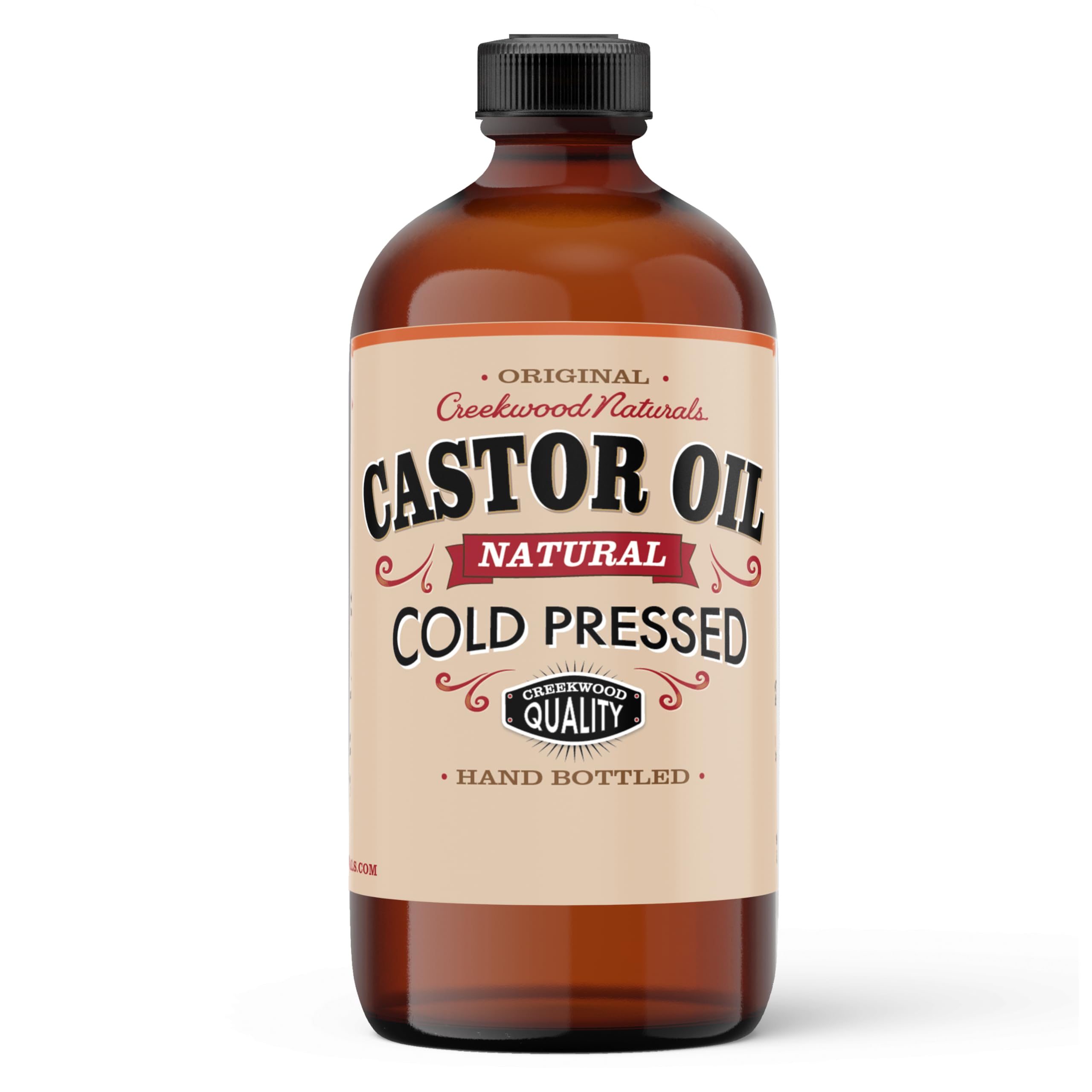 Creekwood Naturals NATURAL CASTOR OIL, 100% Pure, Cold Pressed, Hexane Free, For Hands, Dry Skin Moisturizer, Scalp, Thicker Eyebrows, Eyelashes, Hair - Glass Bottle (8 ounce)