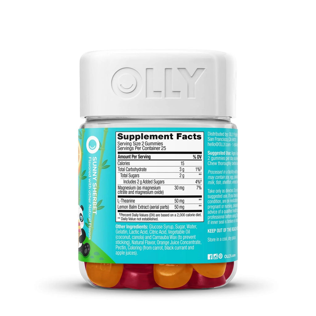 OLLY Kids Chillax Gummy, For a Calm and Relaxed Mood*, Magnesium, L-Theanine, Lemon Balm Extract, Chewable Supplement, Sherbet Flavored, 25 Day Supply - 50 Count (Packaging May Vary)